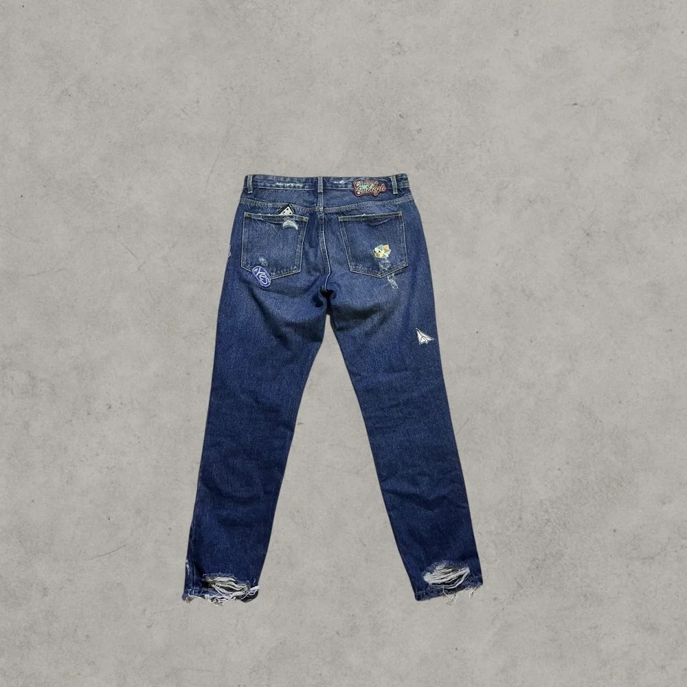 Zara Trafaluc Kids Distressed Patch Jeans Blue Denim Size 4 26 Medium Wash